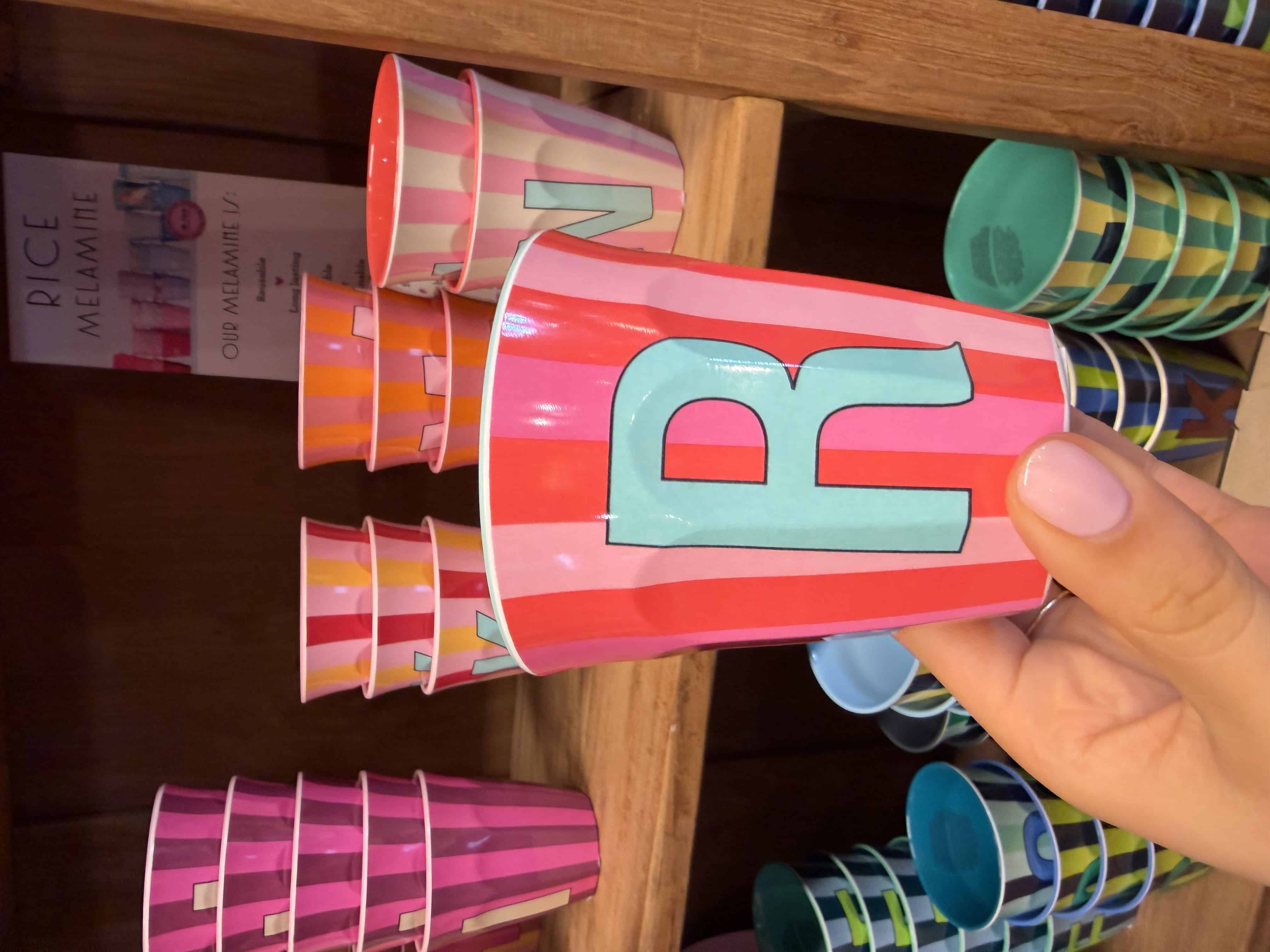 Melamine Cup with the Letter R - Stripes - Medium - 250 ml