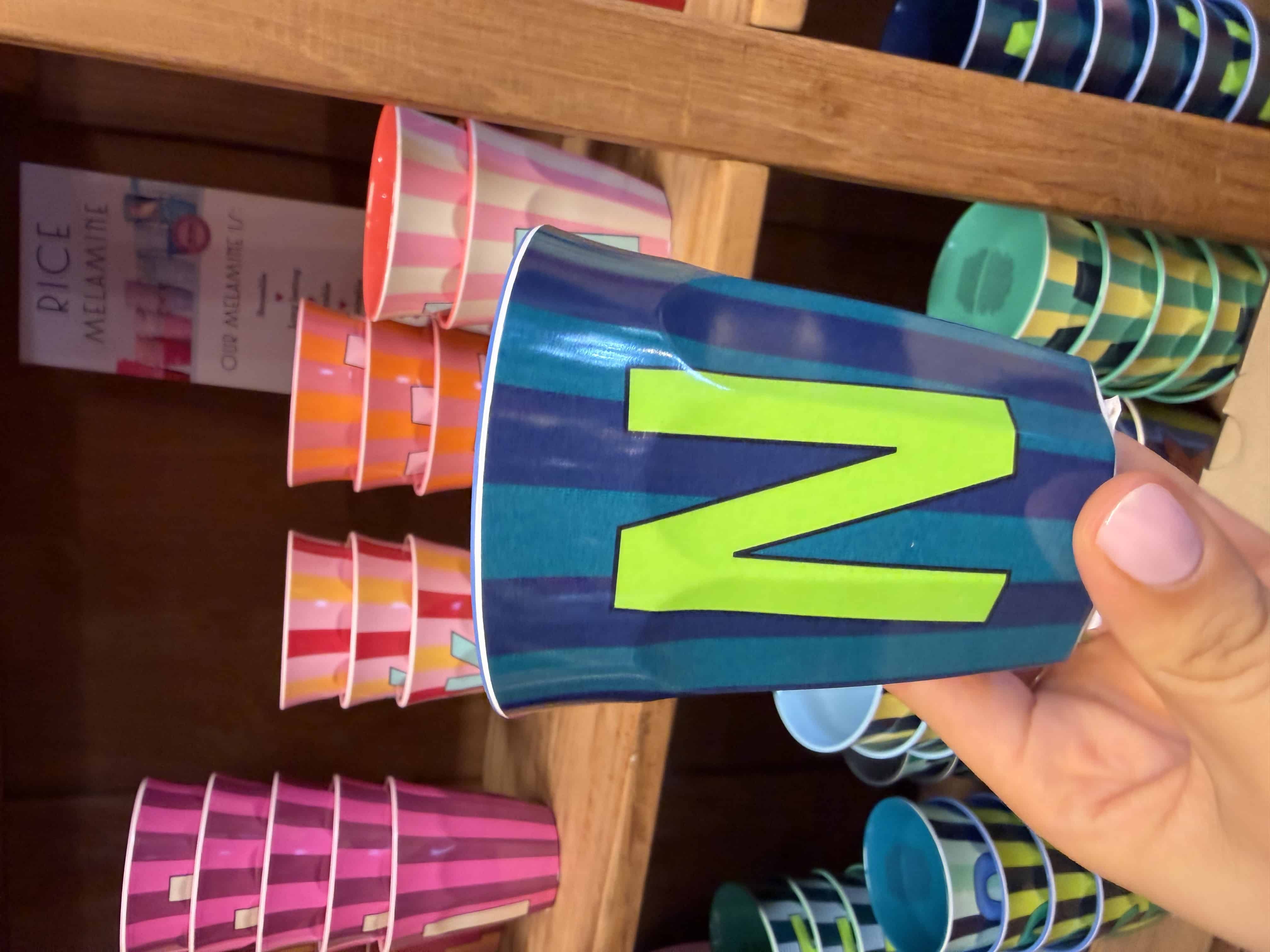 Melamine Cup with the Letter N - Stripes - Medium - 250 ml